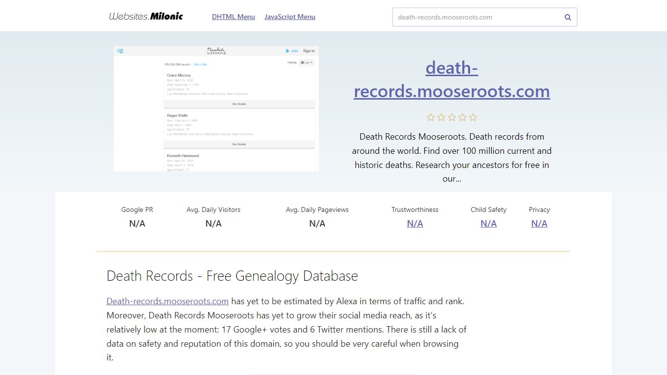 Death-records.mooseroots.com website. Death Records - Free ...